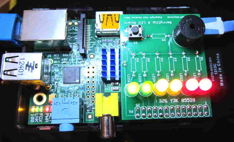 berryclip board installed on pi and running script 01