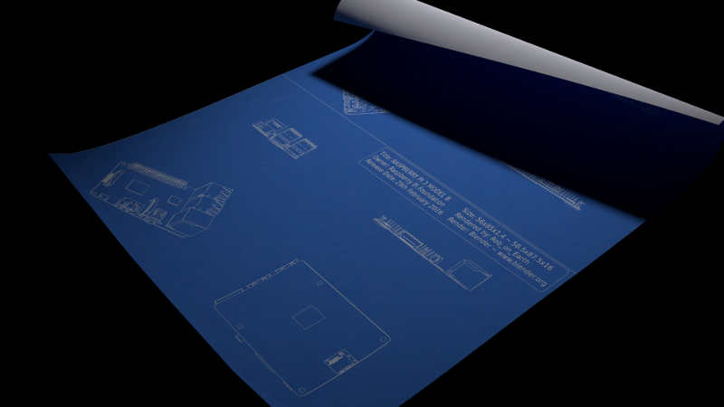 Rendered Raspberry pi blueprint unfurling frame 31