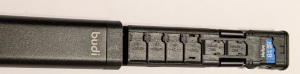 Budi device opened showing micro SD card slots