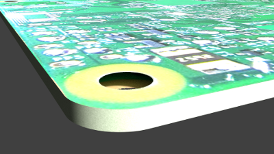 rendering of modelled raspberry pi circuit board extreme close up