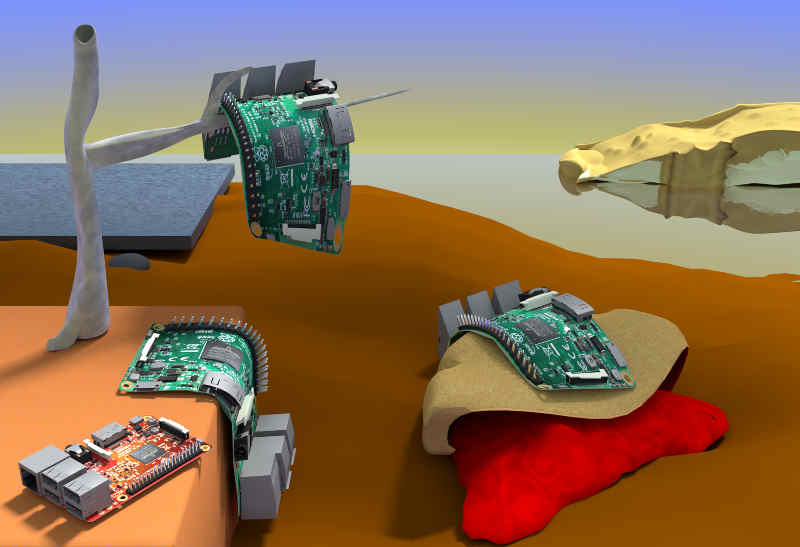 Dali homage to the persistence of memory substituting clocks with raspberry pis