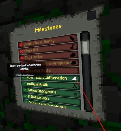 Screenshot of ancient dungeons milestones
