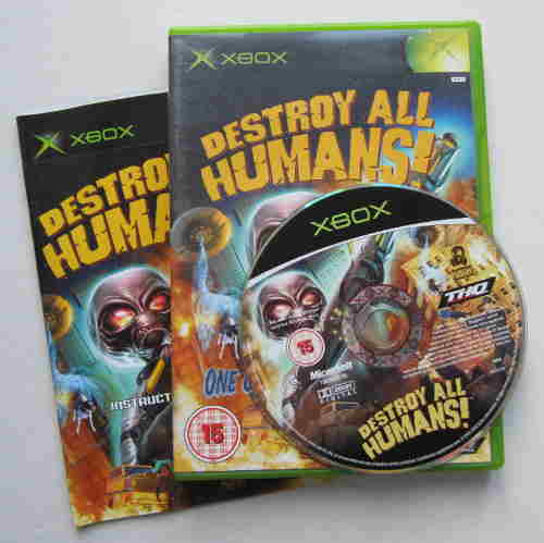 photo of destroy all humans THQ xbox box manual and disk