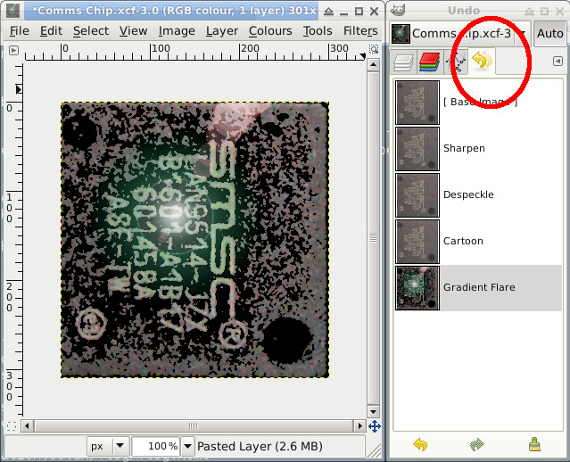 GIMP history panel selected