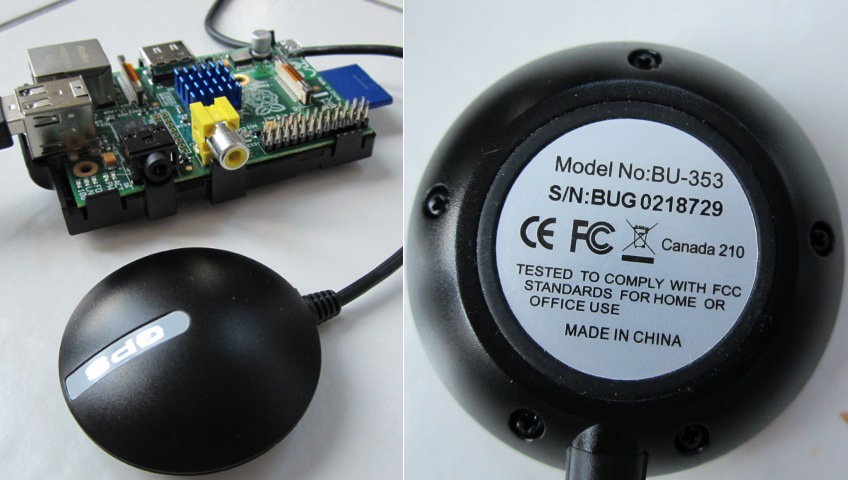 photo of my USB GPS receiver next to Pi