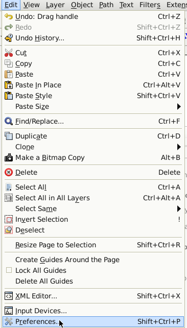 Inkscape preferences menu
