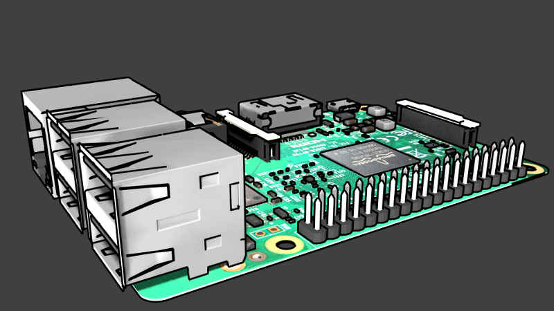 Raspberry Pi 3 Model B 3D model rendered in Blender with a comic style