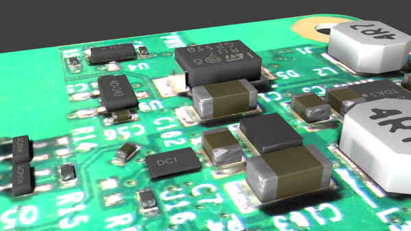 render of the topside corner of the 3d raspberry pi