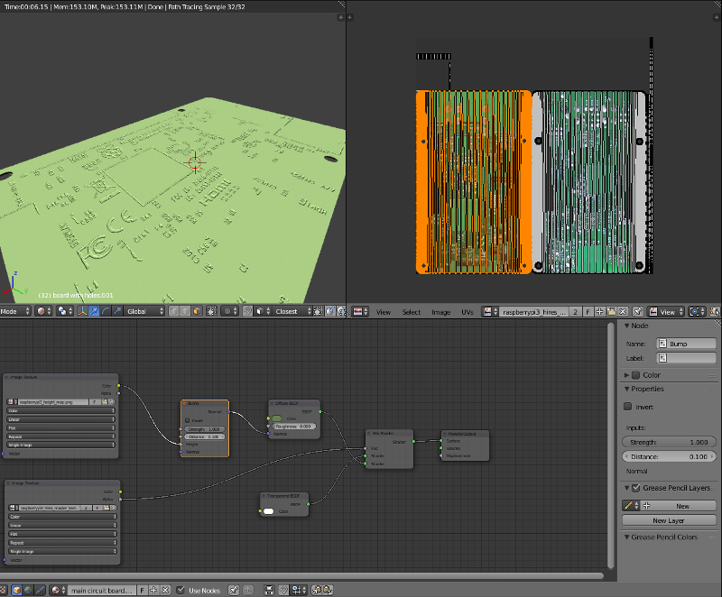 blender screen shot showing height map on a raspberry pi