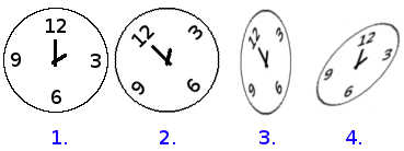 four clock faces at different scaling and rotations as part of the process