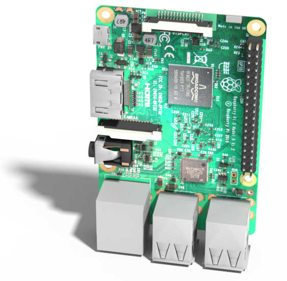 Raspberry Pi 3 Model B 3D model upended rendered in Blender
