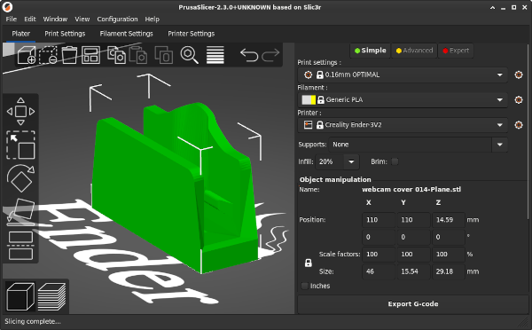3D webcam cover in PrusaSlicer 3D view